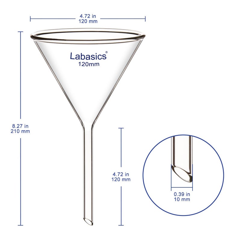 Labasics 2-Pack Glass Heavy Wall Funnel Borosilicate Glass Funnel, Short Stem 120 mm Diameter, 120 mm Stem Length - Image 2